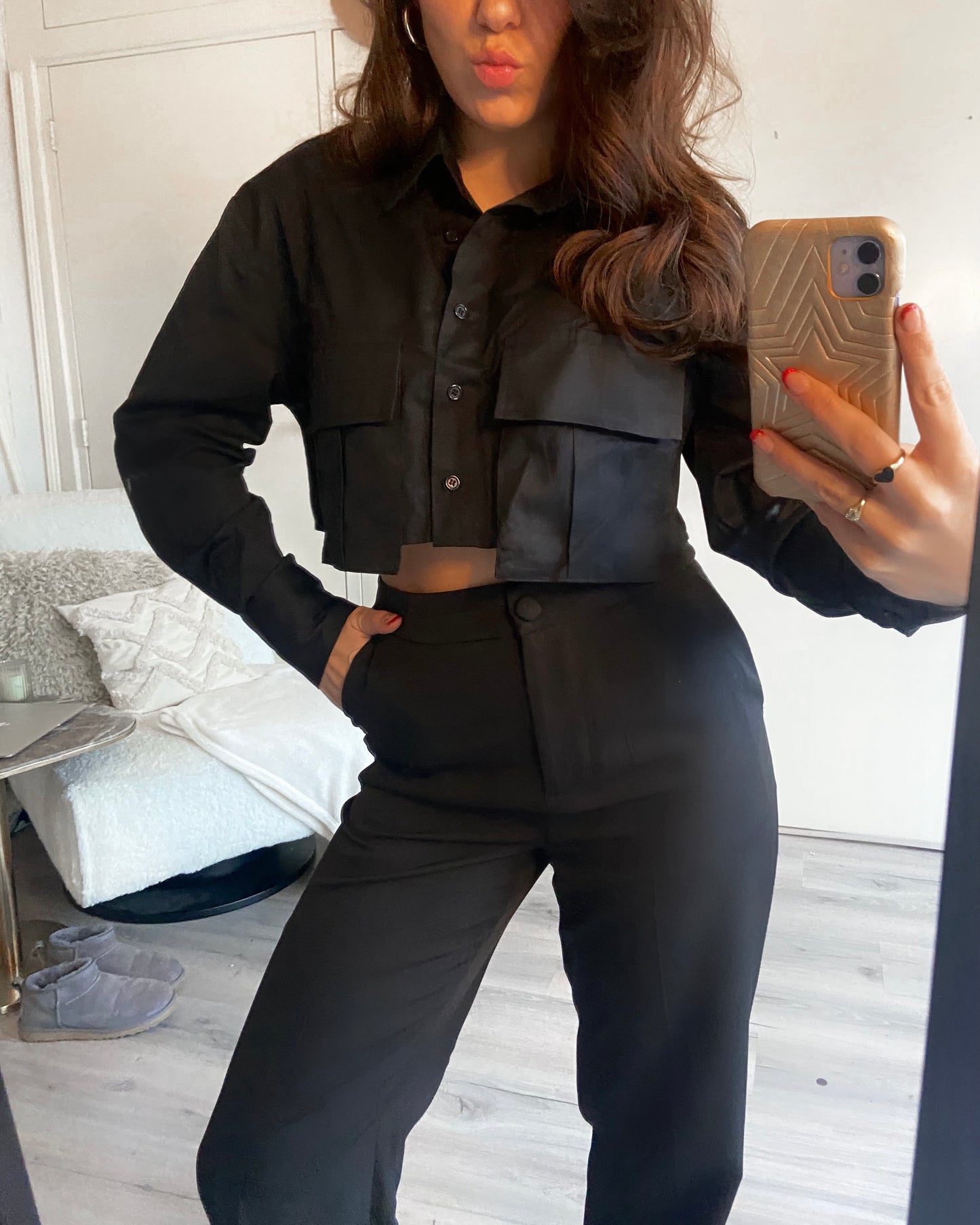 ‘Daily’ cropped blouse zwart