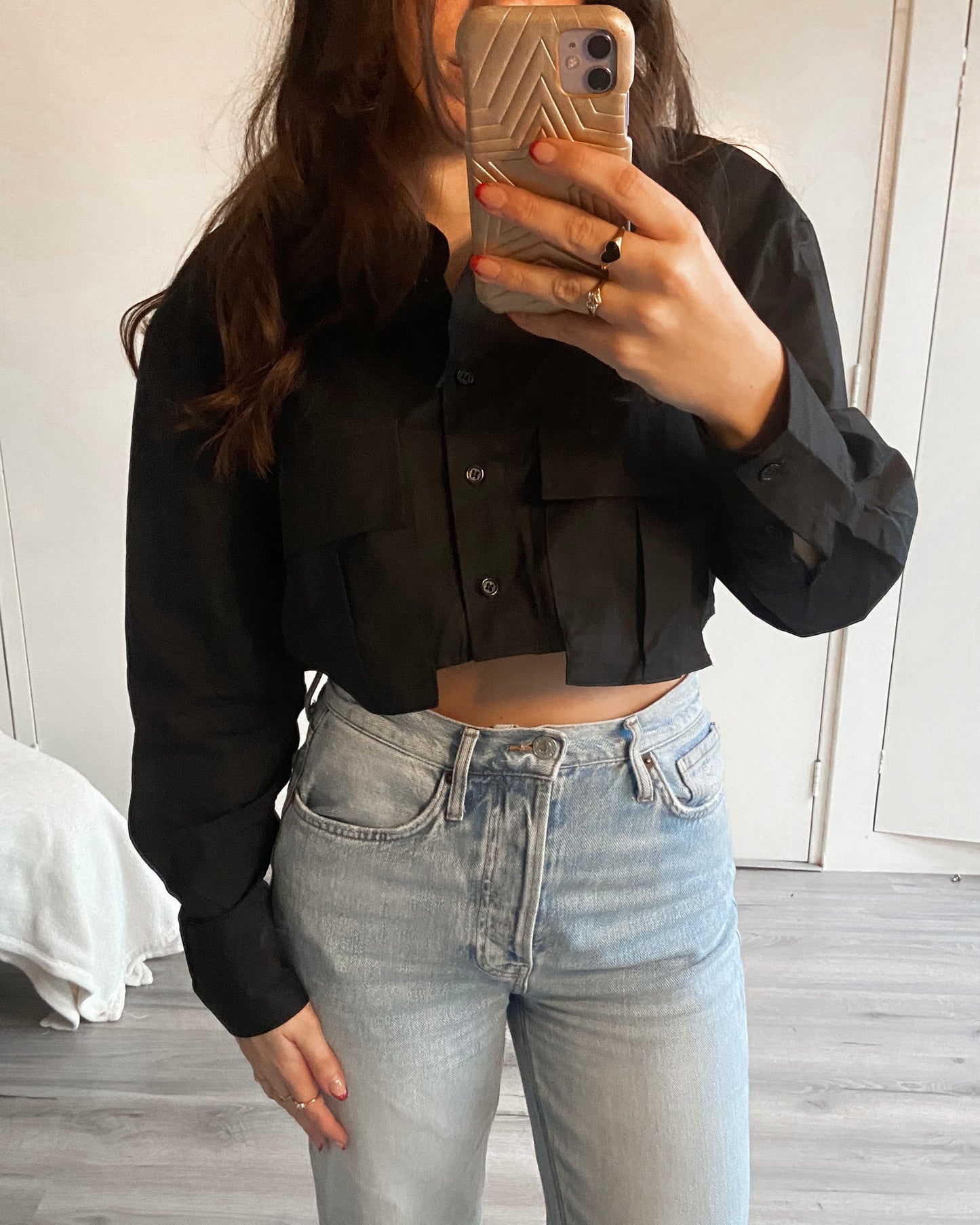 ‘Daily’ cropped blouse zwart