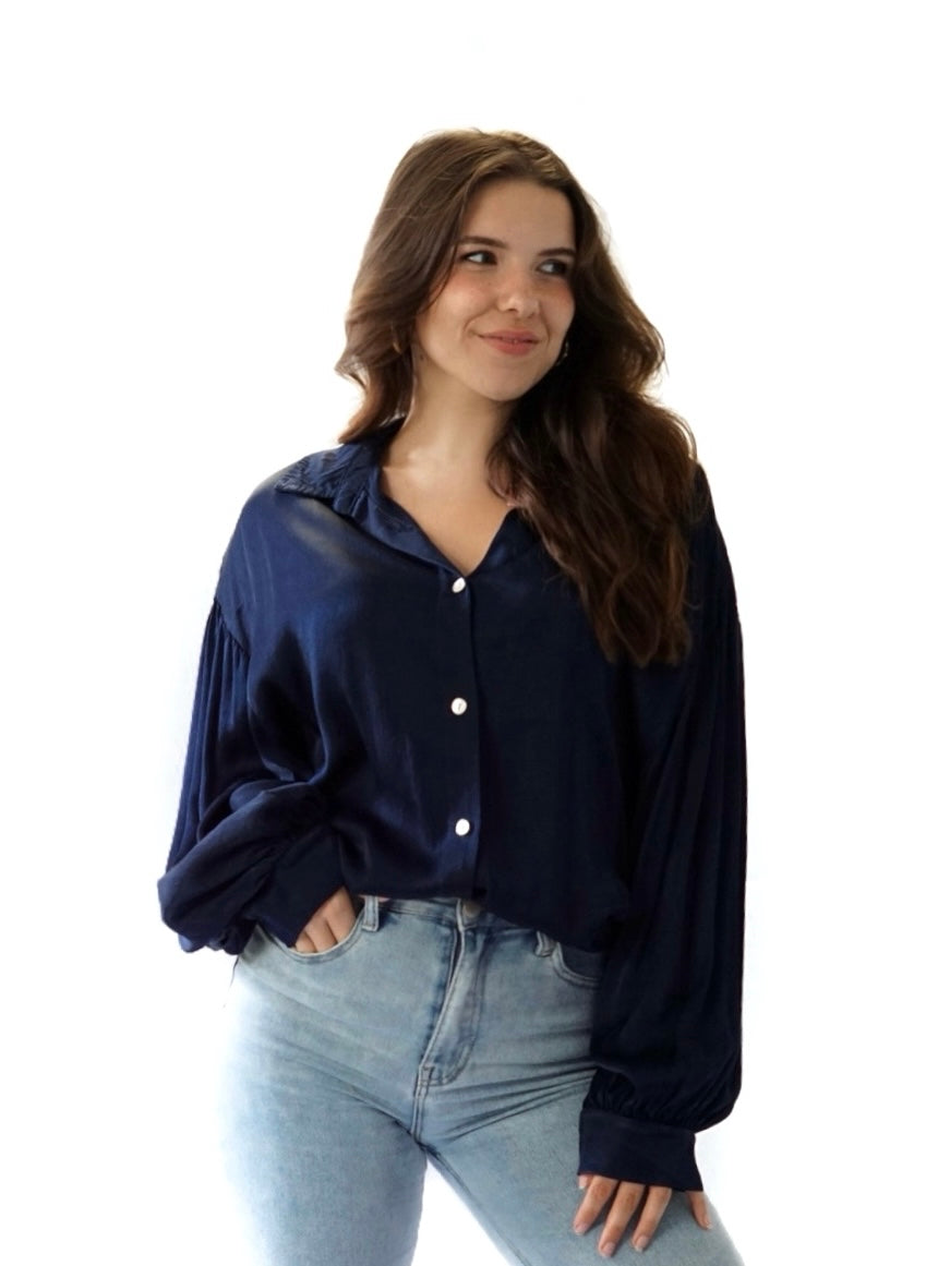 ‘Satin’ blouse navy