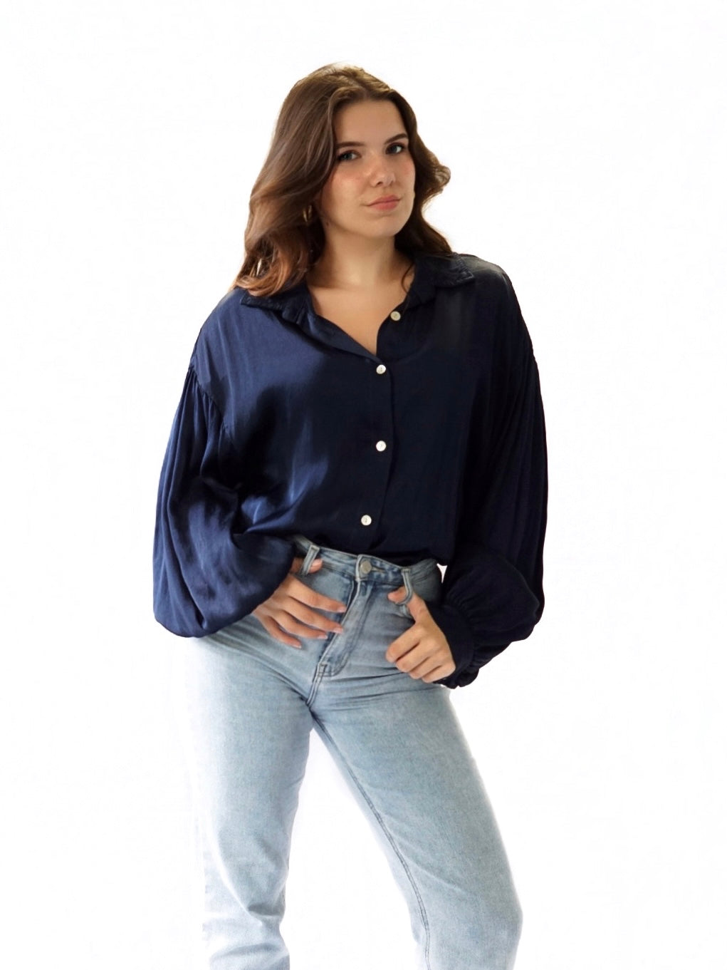 ‘Satin’ blouse navy