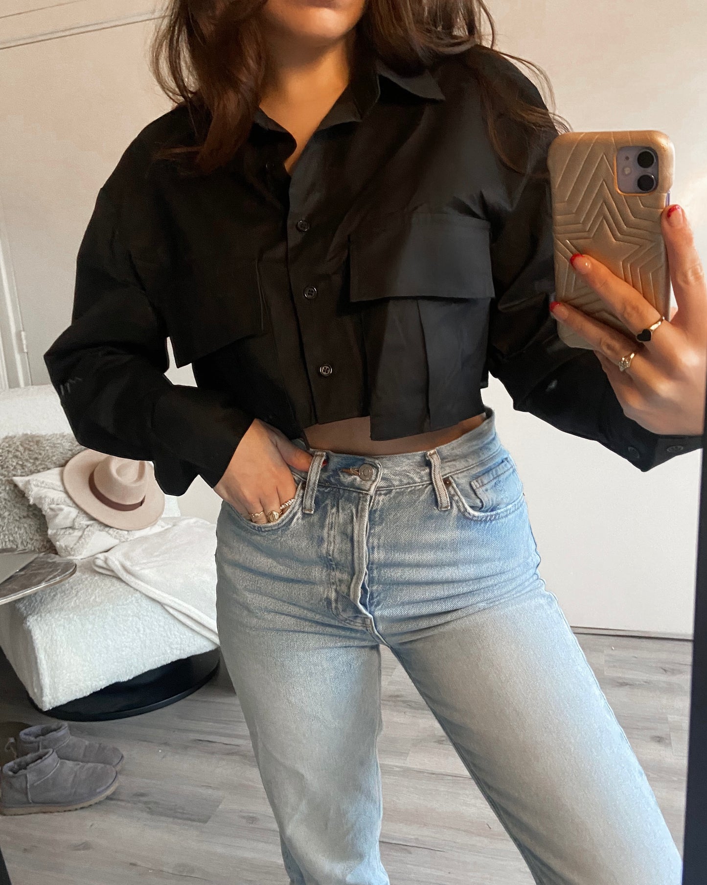 ‘Daily’ cropped blouse zwart