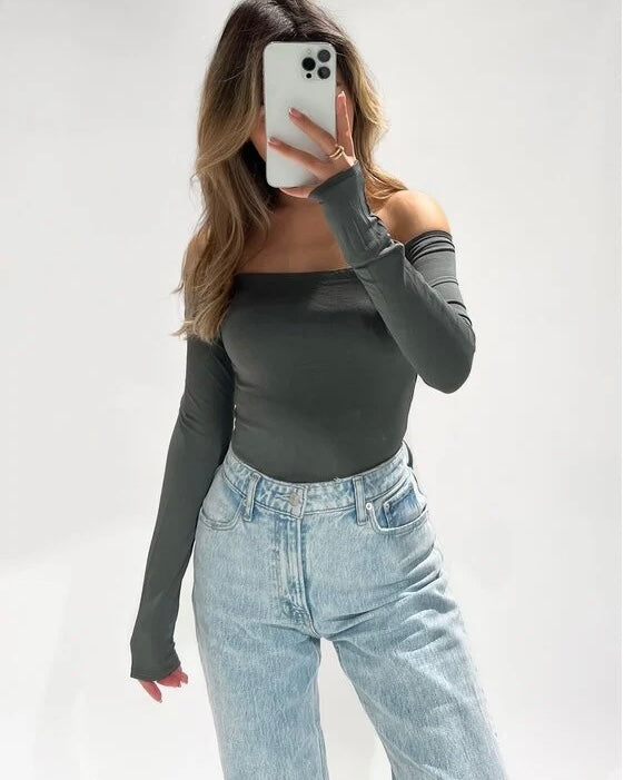 ‘Sky’ off shoulder top