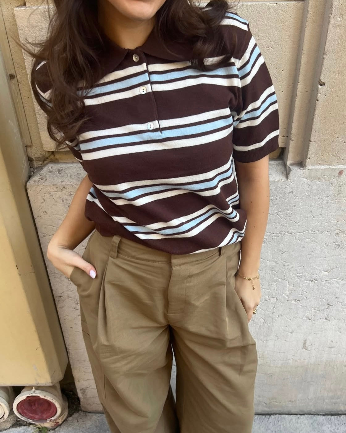 STRIPED POLO TOP