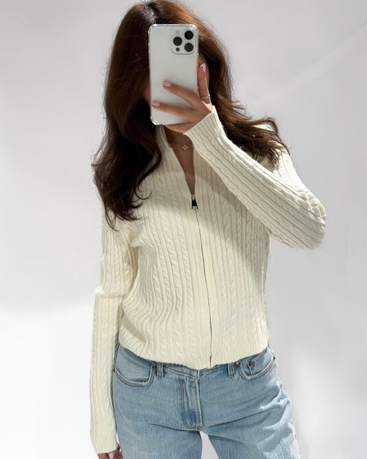 ‘Cozy’ zipper knit ecru
