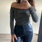 ‘Sky’ off shoulder top