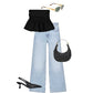 ‘Ruffle’ top zwart